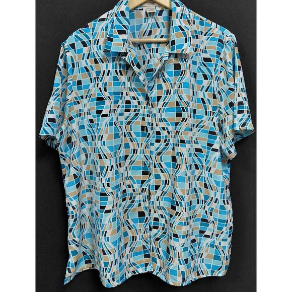 Notations Woman Tops - Notations Woman Blue Geometric Print Sleeve Blouse Size 1X-See Measurements